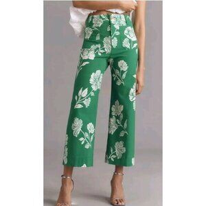 The Colette Magic Fabric Crop Wide-Leg Pants by Maeve in Green Floral
